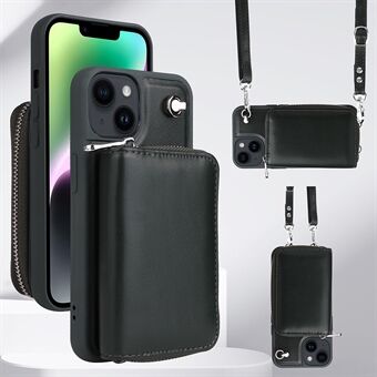 Crossbody-telefondeksel for iPhone 13, avtakbar glidelåskortholder Lær+TPU-telefondeksel