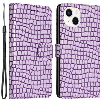 For iPhone 13 6,1 tommers PU-skinn+TPU-deksel Crocodile Texture Stand Telefonlommebokveske med håndstropp