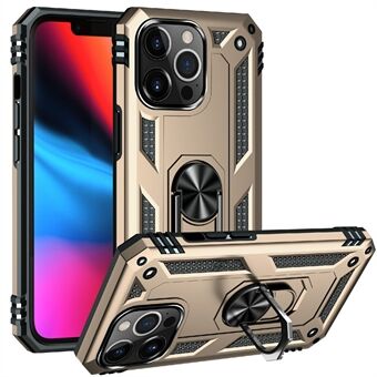 Militærklasse PC TPU støtsikkert hybriddeksel for iPhone 13 Pro 6,1 tommer med Rotary Ring Car Mount Kickstand