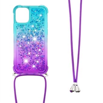 Gradient Liquid Quicksand Glitter Bling Full beskyttelse Støtsikkert, mykt TPU-deksel med stropp for iPhone 13 Pro 6,1 tommer