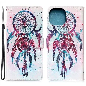 3D Fashion PU-skinn Støtsikker magnetisk lommebokveske med stropp for iPhone 13 Pro 6,1 tommer