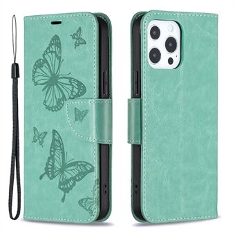 Magnetisk PU-lommebokstativ Stand Butterfly Flip Folio beskyttelsesdeksel med stropp for iPhone 13 Pro 6,1 tommer