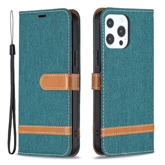 Fargespleising jeans Stand PU-skinn telefondeksel med lommebokstativ for iPhone 13 Pro