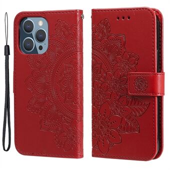 Justerbart Stand Design Flower Imprinting Lommebok Telefonbeskytterveske i skinn med stropp for iPhone 13 Pro 6,1 tommer