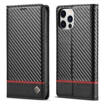 Stand Lommebokstativ Lærveske Carbon Fiber Texture Telefondeksel for iPhone 13 Pro 6,1 tommer