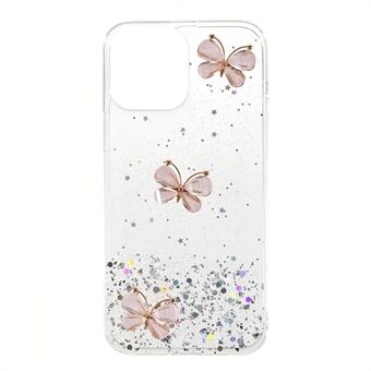 3D sommerfuglmønster glitrende epoksy TPU mobiltelefondeksel skall for iPhone 13 Pro 6,1 tommer