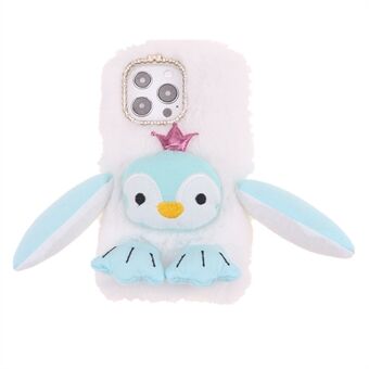 Søt plysj tegneseriepingvin Funny TPU-skall Varmt Penguin Støtsikkert beskyttelsesdeksel med Bling Crystal Rhinestone-bue for iPhone 13 Pro 6,1 tommer