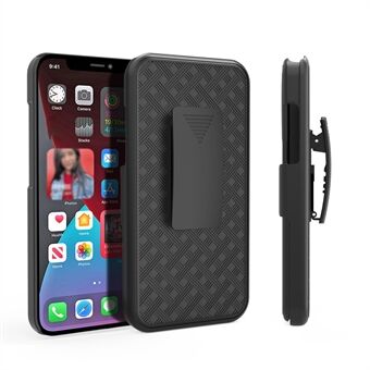 Vevd tekstur Anti-Fall Stilig svingbar belteklips Kickstand PC + TPU Hybrid Deksel for iPhone 13 Pro 6,1 tommer - Svart