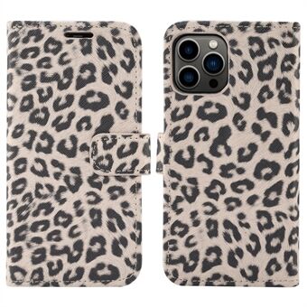 Leopard Texture Lær Stand med lommebokdesign for iPhone 13 Pro 6,1 tommer