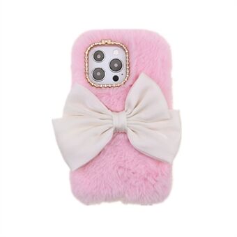 Søt 3D Bowknot Fuzzy Furry Varm plysj Fluffy Fur Myk TPU-bakdeksel med Bling Rhinestone for iPhone 13 Pro 6,1 tommer