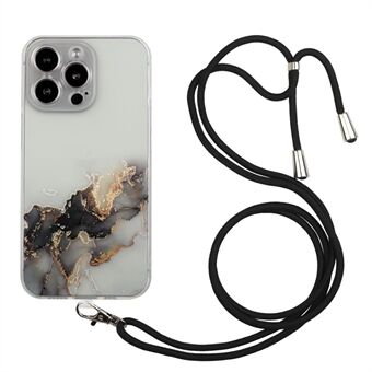 Utskriftsdesign med preging av marmormønster Fritt vridd fleksibel TPU-veske med justerbar lang snor for iPhone 13 Pro 6,1 tommer