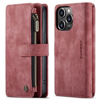 CASEME C30 Series For iPhone 13 Pro 6,1 tommers glidelåslomme Støtte Stand Design Støtsikker PU-skinn TPU Lommebokdeksel Flip Case Telefonveske