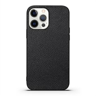 Støtdemping Litchi Texture ekte skinn + TPU telefondeksel for iPhone 13 Pro 6,1 tommer