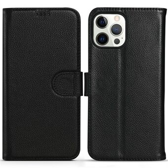 Litchi Texture Magnetic TPU støtsikker lommebokveske i ekte lær Folio Flip Stand Cover for iPhone 13 Pro 6.1 tommer