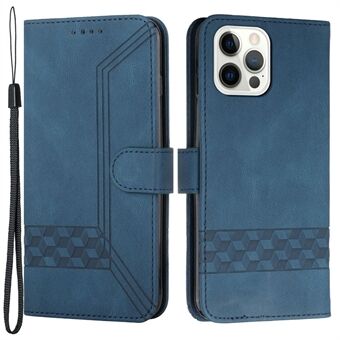 YX 0010 Scratch lommebokstativ Rhombus and Lines Imprinting Skin-touch Feel Lærveske Stand for iPhone 13 Pro 6,1 tommer