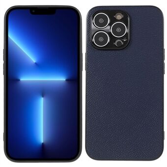 For iPhone 13 Pro 6,1 tommer Litchi Texture ekte skinnbelegg PC + TPU-deksel støtdempende telefonveske