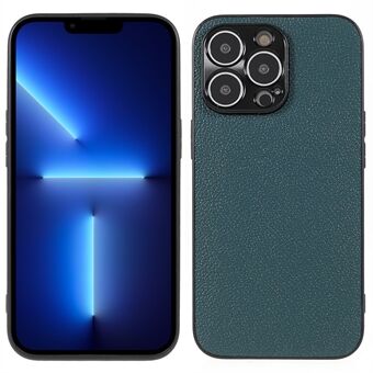 For iPhone 13 Pro 6,1 tommer Litchi Texture ekte skinnbelegg PC + TPU-deksel støtdempende telefonveske