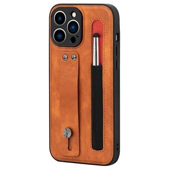 007-serien for iPhone 13 Pro 6,1 tommers justerbar håndstropp Kickstand PU-skinnbelagt TPU-beskyttelsesdeksel med stylus