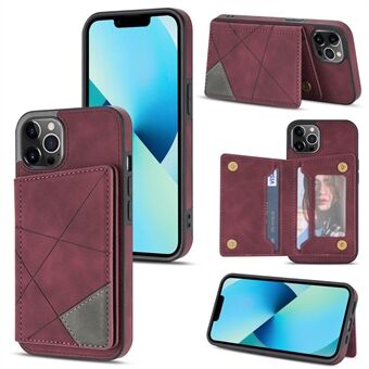 Line Splicing Imprinting PU Leather Phone Back Case for iPhone 13 Pro 6.1 inch, Adjustable Kickstand Design Multiple Card Slot Pocket Phone Case