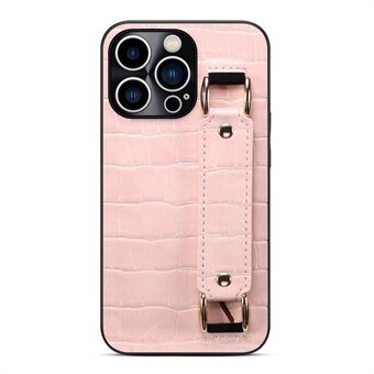 For iPhone 13 Pro 6.1 inch DW PU Leather Coated TPU Case Crocodile Texture Hand Strap Kickstand Card Holder Slot Cover