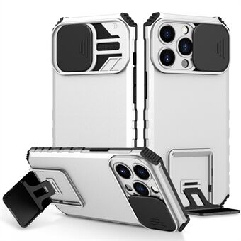 For iPhone 13 Pro 6.1 inch Camera Slider Design Adjustable Vertical Kickstand Phone Case PC + TPU Protective Cover