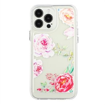 Flower Series for iPhone 13 Pro 6.1 inch Electroplated Metal Buttons Flower Pattern Printed 2mm Thickened Anti-fall Acrylic+TPU Phone Case