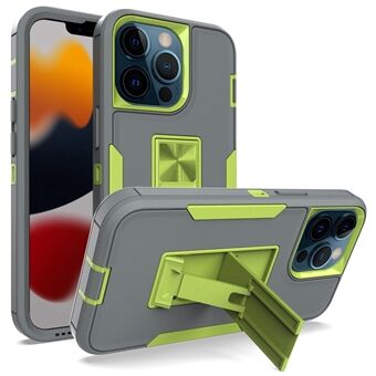 For iPhone 13 Pro 6.1 inch Shockproof PC + TPU Hybrid Phone Cover with Integrated Kickstand Car Mount Metal Sheet Case