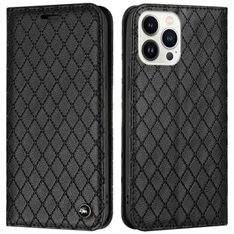 Preget Rhombus mønster lommebokveske for iPhone 13 Pro 6,1 tommer Folio Flip-beskyttelsesdeksel Litchi Texture PU- Stand RFID-blokkerende telefondeksel