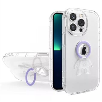 For iPhone 13 Pro 6,1 tommer Spaceman Design Drop Resistant Transparent TPU-telefondeksel med PC- Ring Stativ