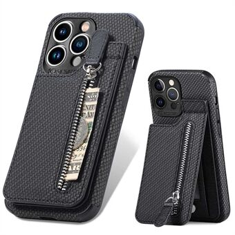 Woven Texture Kickstand-deksel for iPhone 13 Pro 6,1 tommer, skinnbelagt TPU-telefondeksel med glidelåslomme