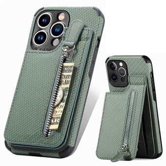 Woven Texture Kickstand-deksel for iPhone 13 Pro 6,1 tommer, skinnbelagt TPU-telefondeksel med glidelåslomme