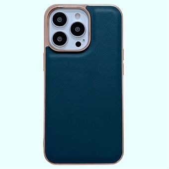 Elektroplettering telefondeksel for iPhone 13 Pro 6,1 tommer, ekte lær+TPU+PC+aramidfiber beskyttende bakdeksel