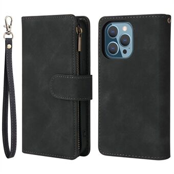 For iPhone 13 Pro 6,1 tommers glidelåslommedesign PU-skinn Mobiltelefon lommebokstativ deksel Multikortspor Stand veske