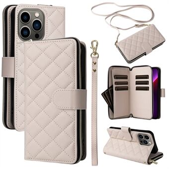 For iPhone 13 Pro-etui Lommebok PU-skinn Rhombus Stativ Anti-Fall Telefondeksel