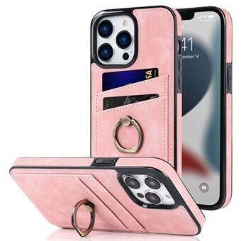 For iPhone 13 Pro 6,1 tommers kortholder Retro PU-skinnbelagt TPU-deksel Ring Kickstand Telefonveske