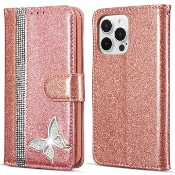 For iPhone 13 Pro Skinnende Lærveske med Metallisk Diamant Lommebokstativ Deksel