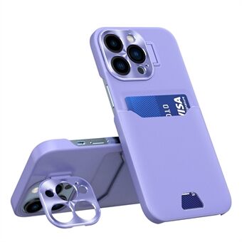 For iPhone 13 Pro 6,1 tommers kortspordesign Fallforebyggende telefonbakdeksel PU-skinn+PC-veske med metalllinseramme Stativ