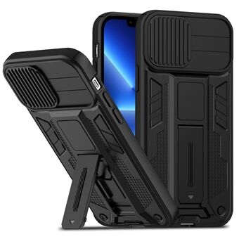 For iPhone 13 Pro 6,1 tommer Hard PC Myk TPU 2-lags veske Kickstand Anti- Scratch Telefonbeskytter Skyve kameradeksel