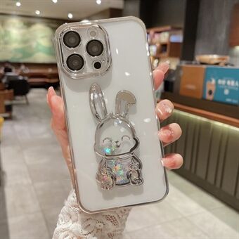 For iPhone 13 Pro 6,1 tommer Quicksand Cute Rabbit TPU-deksel Elektroplettering gjennomsiktig telefonveske med linsefilm av herdet glass