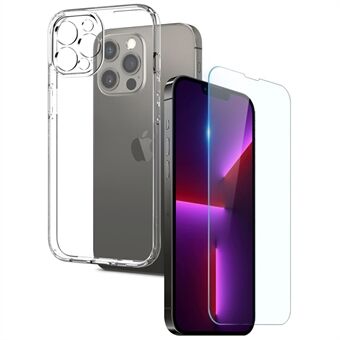 NORTHJO For iPhone 13 Pro 6,1 tommer 2-i-1 Anti-fall Myk TPU-telefonveske Beskyttende bakdeksel + Ultraklart skjermbeskytter i herdet glass - Gjennomsiktig