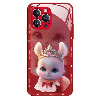 For iPhone 13 Pro 6,1 tommers telefondeksel Herdet glass TPU Anti-fading Princess Rabbit Pattern Printing Phone Protector Back Shell