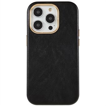 For iPhone 13 Pro 6,1 tommers telefondeksel med metallknappdesign PU-skinn+PC-bedriftstelefonveske med metalllinse Ring