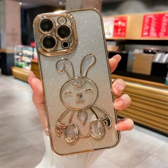 For iPhone 13 Pro 6,1 tommer Glitter Cute Rabbit TPU-deksel Galvanisering Drop-proof telefondeksel med linsefilm