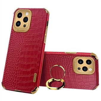 For iPhone 13 Pro PU skinnbelagt TPU 6D galvanisert deksel Ring Stativ Crocodile Texture Telefondeksel