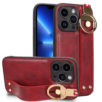 For iPhone 13 Pro 6,1 tommers PU-skinnbelagt PC+TPU-beskyttelsesdeksel Armbånd Kickstand Telefonveske