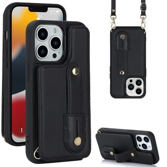 Kortholder Telefondeksel for iPhone 13 Pro , Armbånd Kickstand Lær+TPU telefondeksel