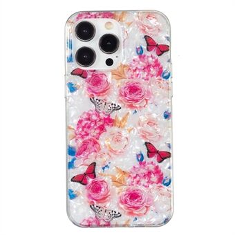 For iPhone 13 Pro 6,1 tommers IMD Marble Flower Anti-Drop Slim Case Shell Mønster TPU telefonbeskytter