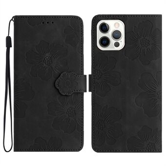 For iPhone 13 Pro 6,1 tommers PU-lær Flip Stand Cover Flowers Preget telefonveske med lommebok