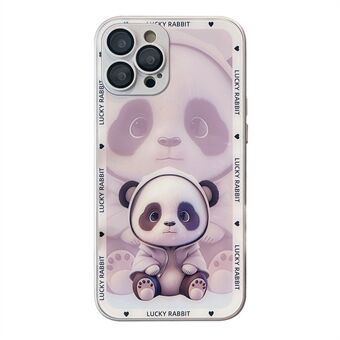 For iPhone 13 Pro Herdet glass+TPU Anti- Scratch Telefonveske Shadow Panda Pattern Printing Cover med linsefilm