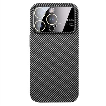 For iPhone 13 Pro 6,1 tommers PC-telefonveske Carbon Fiber Texture Telefonskall med linseglassfilm